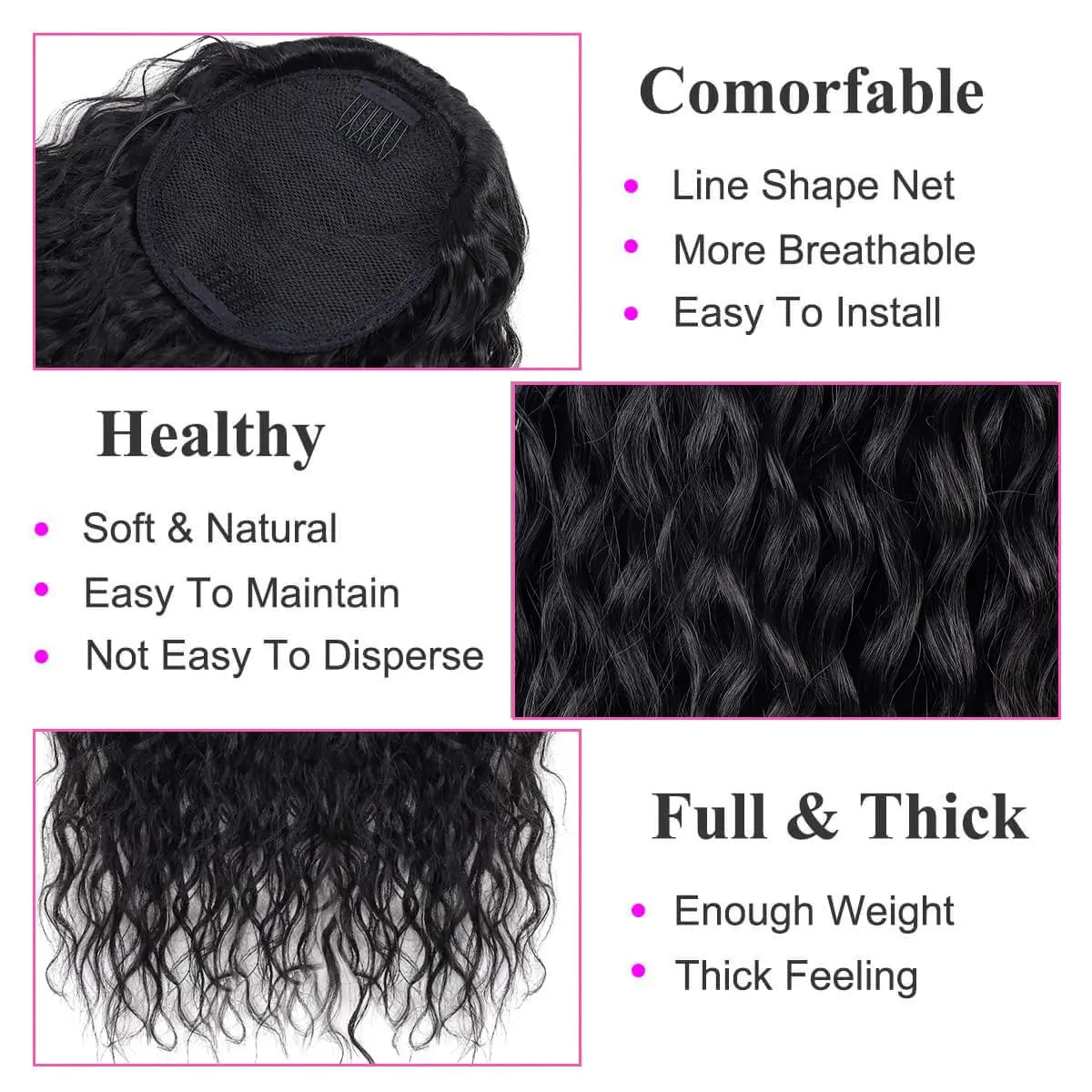 Perruque Synthétique Bouclée 24'' Queue de Cheval Résistante﻿