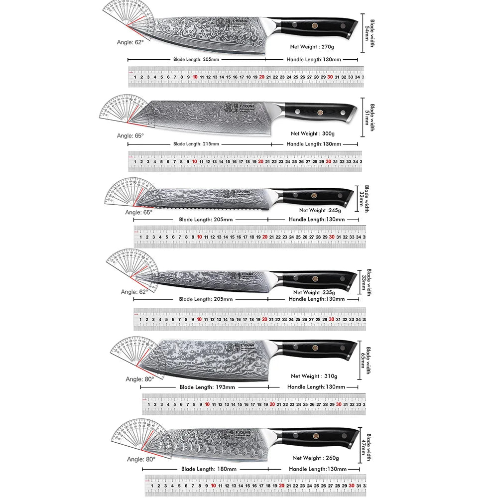 Couteau de cuisine professionnel F.YOUNG – acier Damas, chef japonais & sashimi