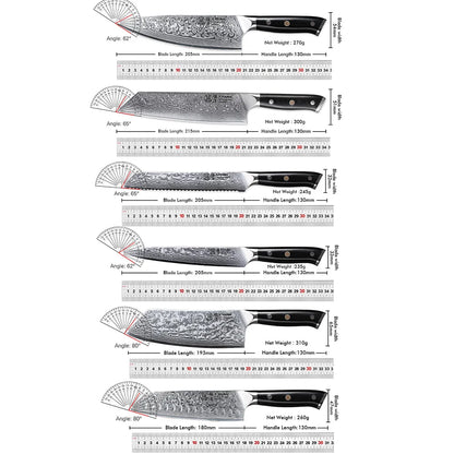 Couteau de cuisine professionnel F.YOUNG – acier Damas, chef japonais & sashimi