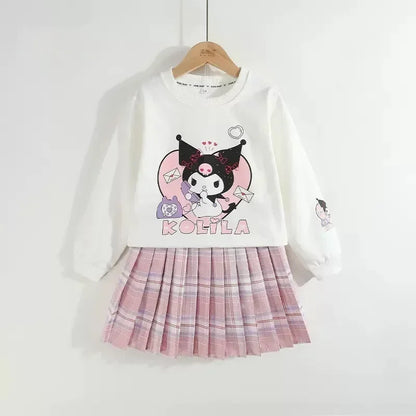 Ensemble cosplay Sanrio Kuromi My Melody 2024, jupe plissée JK, cardigan tricoté style collégial, costume trois pièces pour enfants