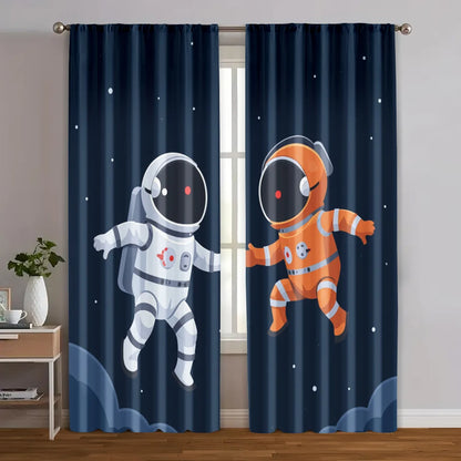 Rideaux en tissu d'astronaute spatial (sans tige), 2 pièces, pour salon, bureau, cuisine, chambre à coucher