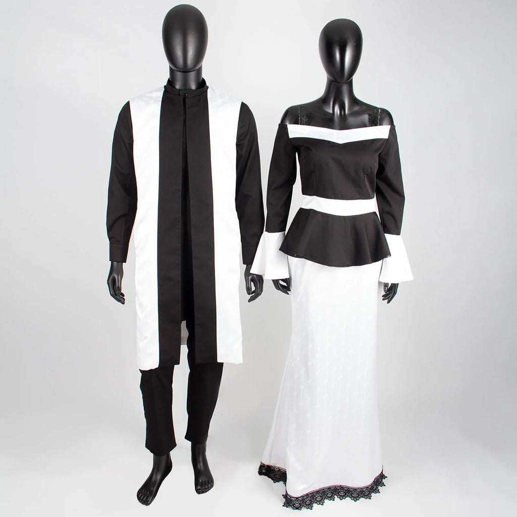 Vêtements couple africain – Robe femme maxi et jupe sirène, haut homme assorti, tenue mariage ET fête , 3 pièces
