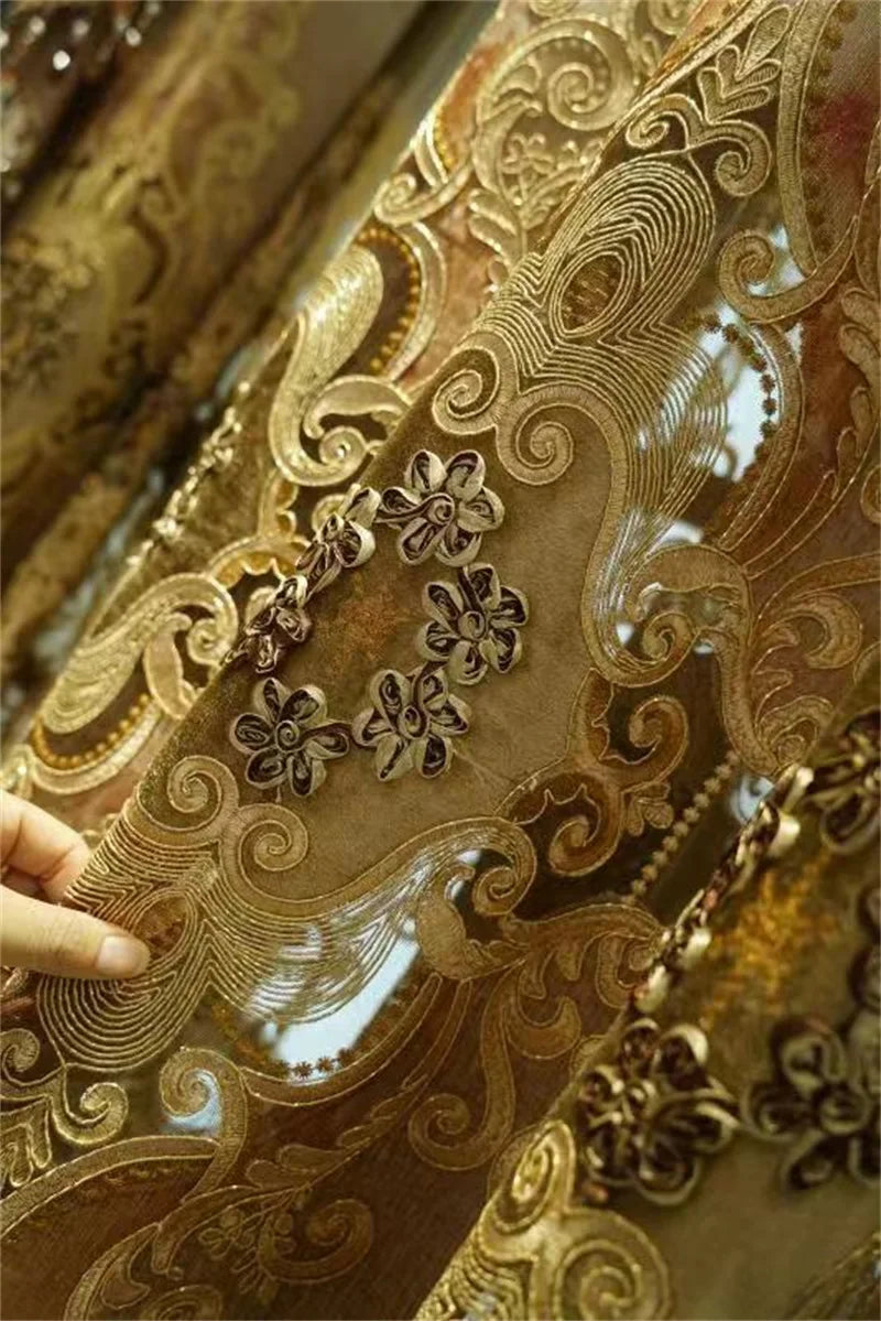 Rideau Brodé Luxe – Chenille, Style Européen, Avec Cantonnière .
