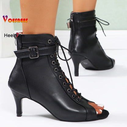 Bottines noires découpées à talons aiguilles 7cm – Chaussures danse Jazz femme