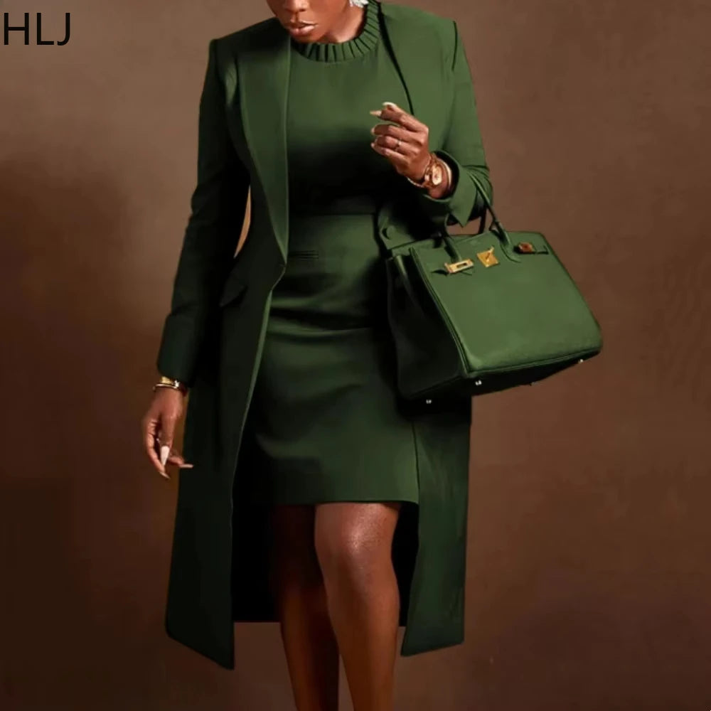 HLJ Ensemble Femme Chic – Veste Élégante & Robe Mince, Mode Bureau Automne Hiver