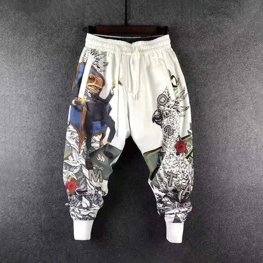 Pantalon Haren ample homme, élastique à lacets, poche imprimée, style coréen printemps-automne