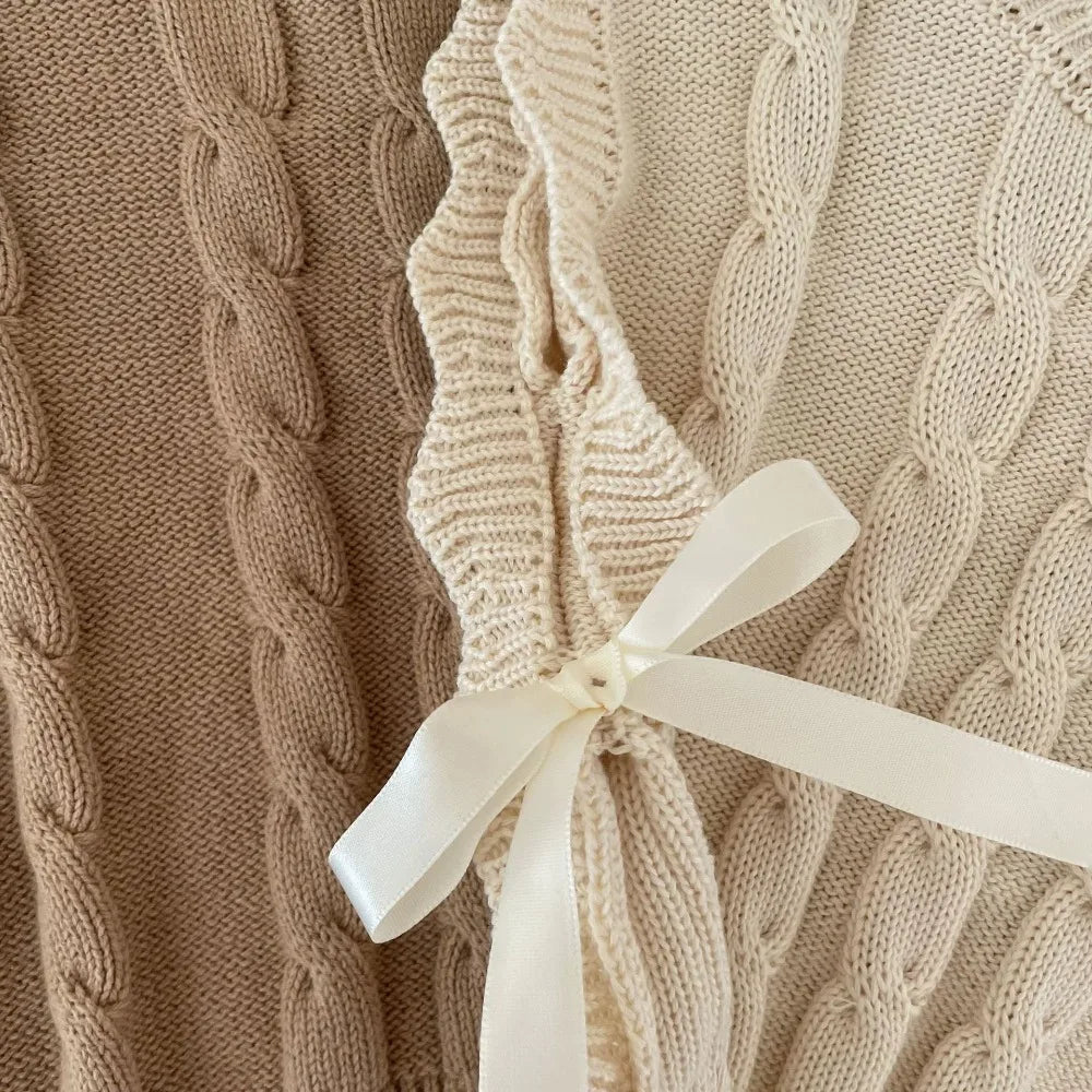 Gilet tricoté fille – sans manches, mode printemps/automne, 1‑7 ans