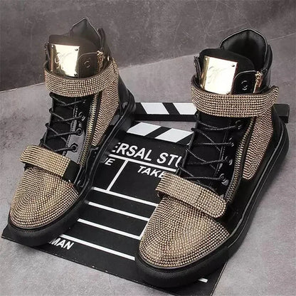 Chaussures plates homme à paillettes et strass – Style skateboard tendance