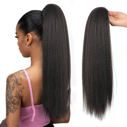Synthetic Yaki Curly Ponytail, 18", Natural Black.