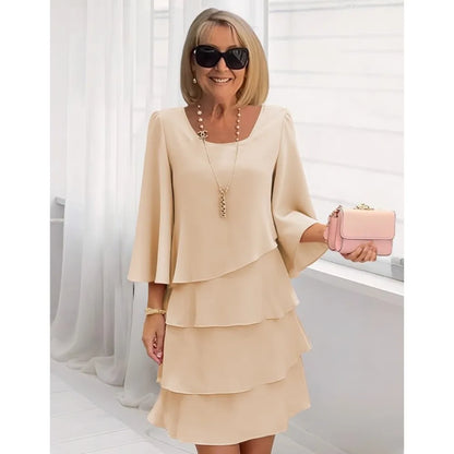 YIKOOLIN Robe Femme Chic – Mi-Longue en Mousseline, Style Irrégulier, Col Rond Printemps-Été