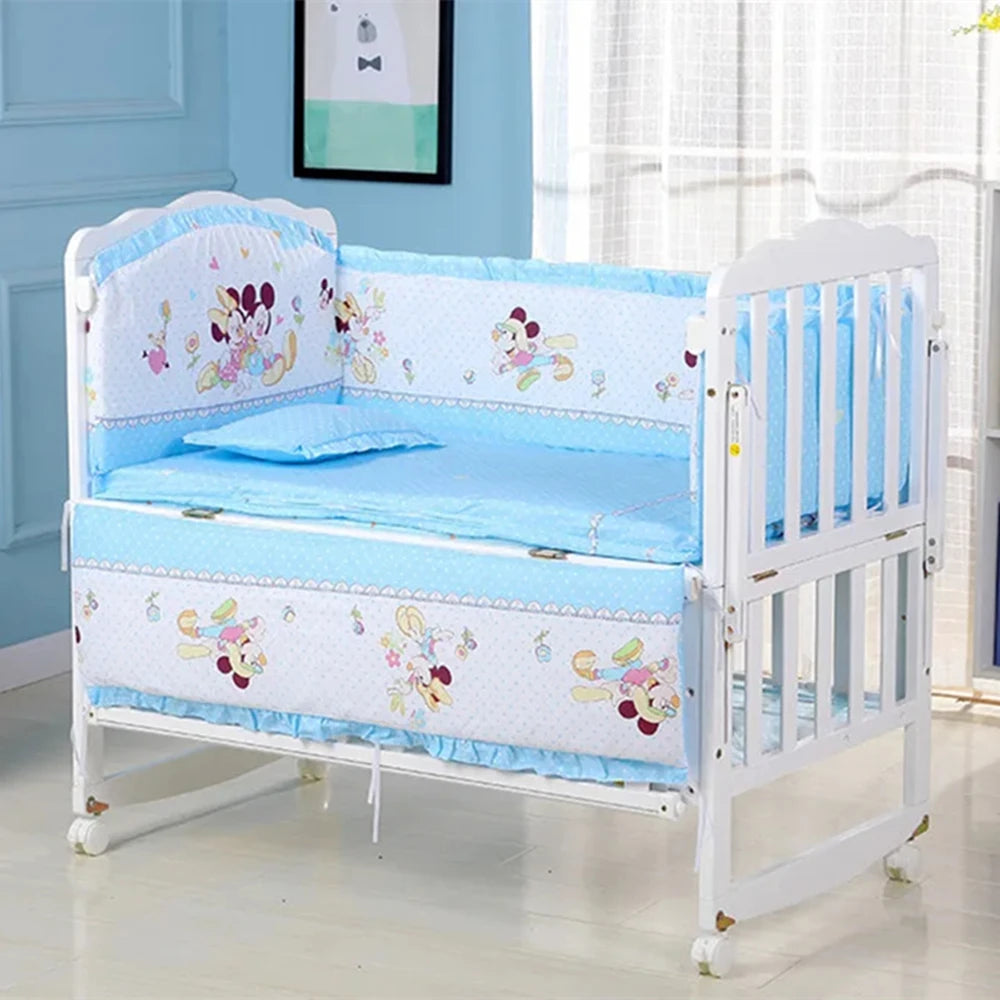 Parure de lit bébé garçon/fille 6 pièces – Ensemble literie luxe avec matelas, oreiller, 4 pare-chocs