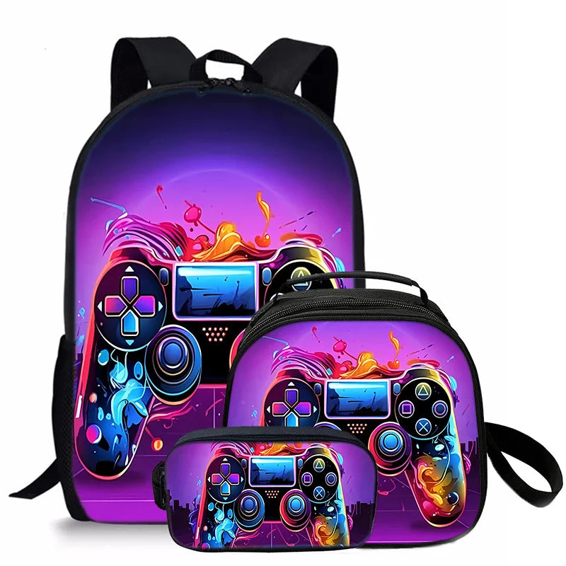 sac d’école, sac déjeuner, trousse pour étudiant Tapis de jeu 3D tendance, 3 pièces .