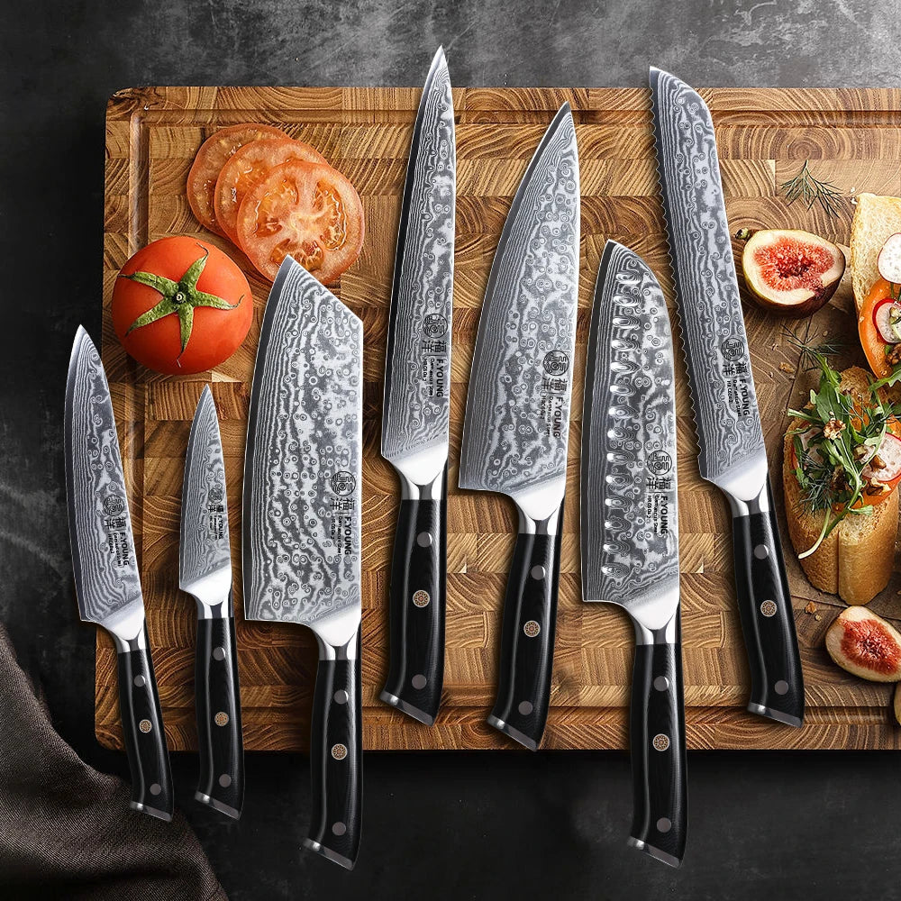 Couteau de cuisine professionnel F.YOUNG – acier Damas, chef japonais & sashimi