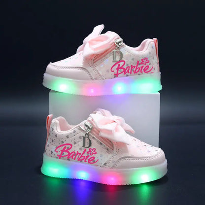 Barbie baskets filles LED, semelles souples, noeud papillon, chaussures sport décontractées
