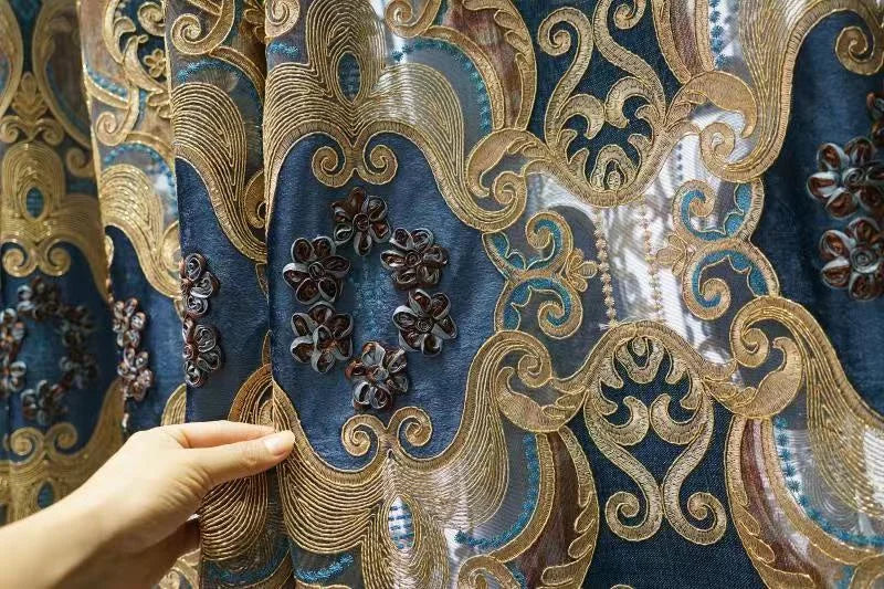 Rideau Brodé Luxe – Chenille, Style Européen, Avec Cantonnière .