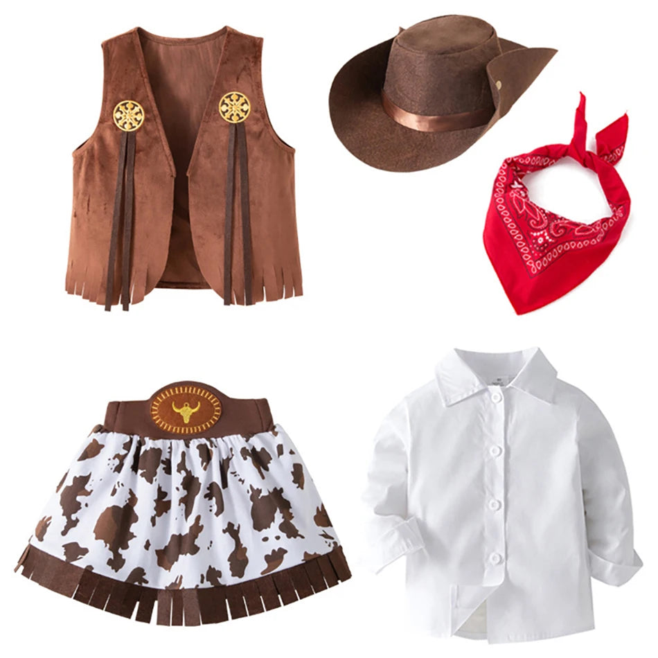 Costume Cowboy fille – Ensemble 4/5 pièces, jupe, gilet, cosplay Halloween