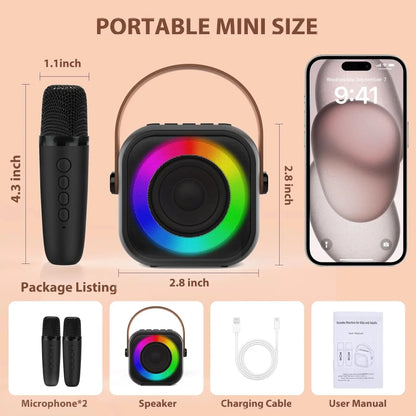 Mini machine karaoké Bluetooth enfants K12, portable avec 2 micros sans fil.