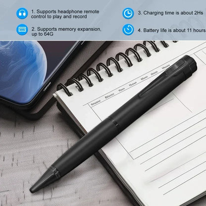 Stylo enregistreur vocal 128 Go portable USB, lecture MP3, pour conférences et cours, avec 5 recharges.