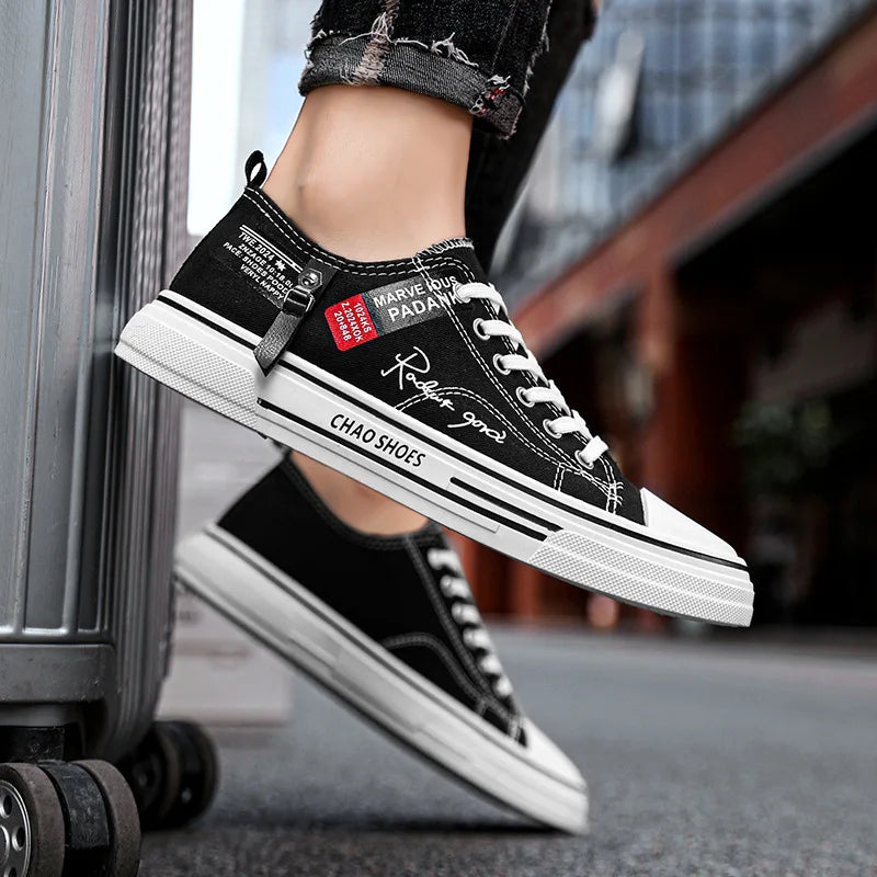 Chaussures Sport Homme Toile Respirante, Sneaker Basses Noires, Style Tendance .