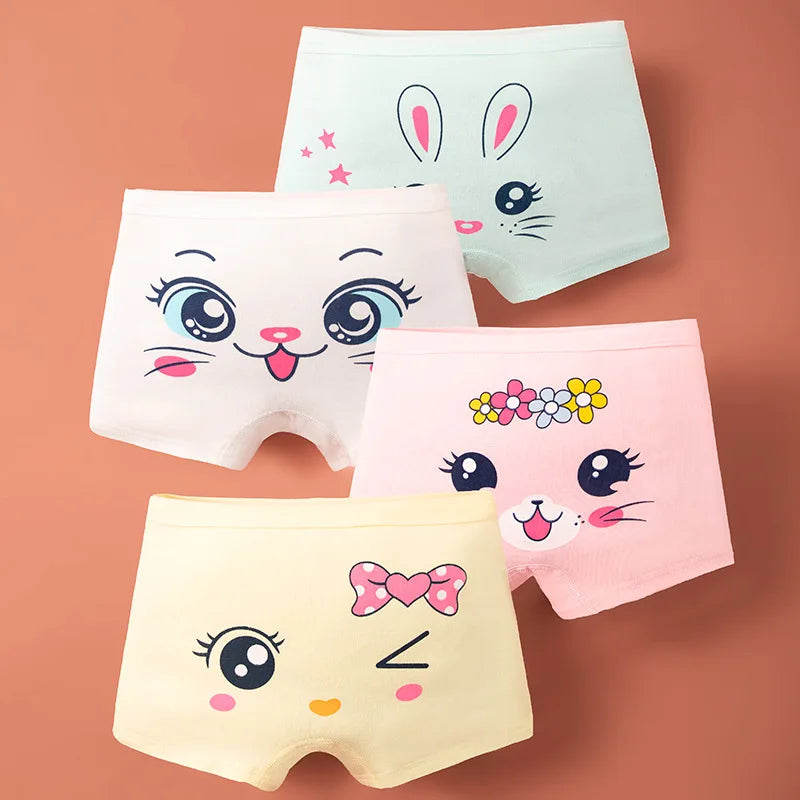 Lot 4 pièces culottes coton fille – Motifs dessin animé doux et confortables