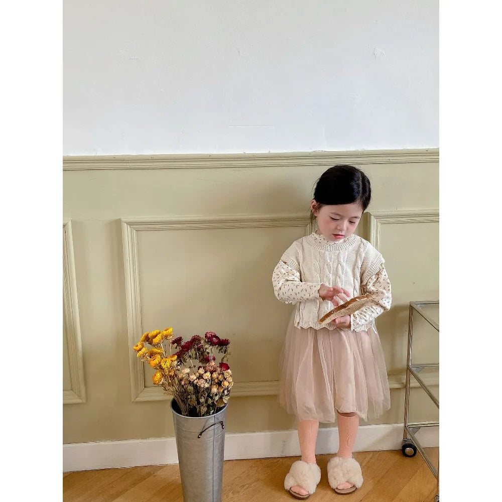 Gilet tricoté fille – sans manches, mode printemps/automne, 1‑7 ans