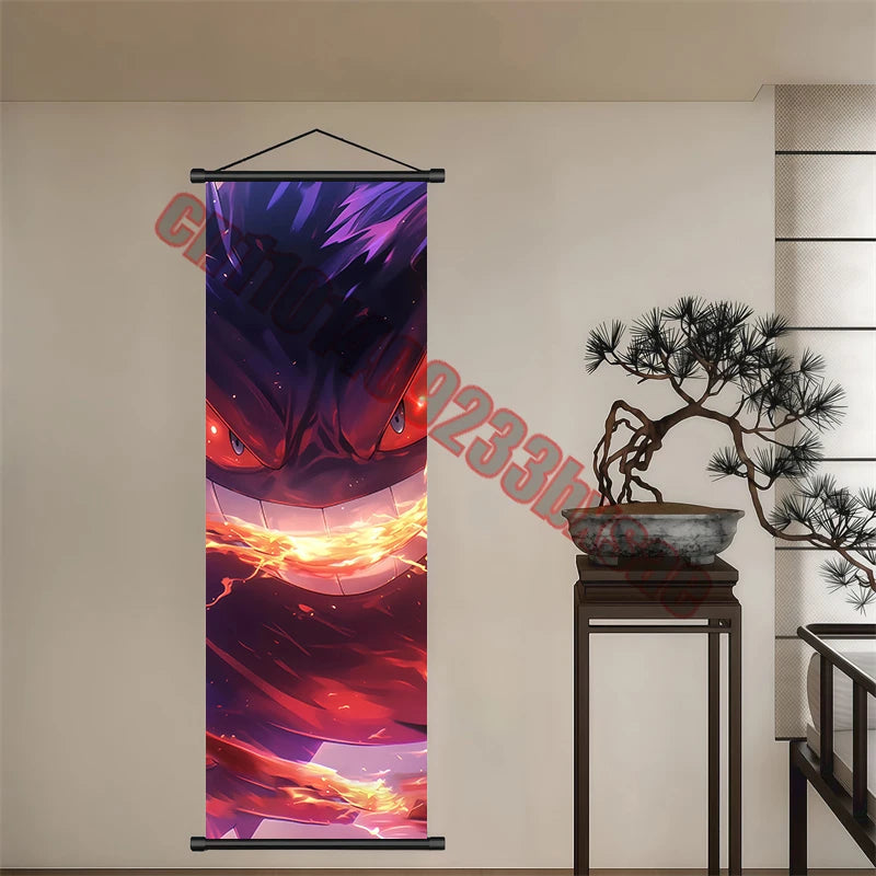 Peinture artistique Pokémon classique japonais – Pikachu, Gengar, Mewtwo – Décoration murale chambre à coucher haute qualité