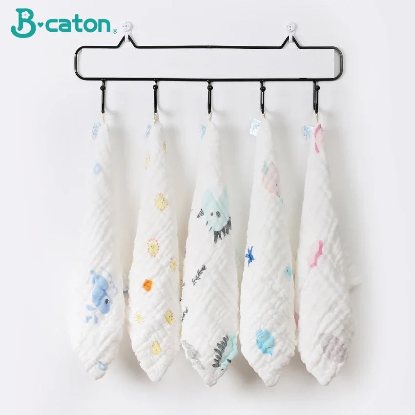 Serviette de bain bébé 5 pièces – 100% coton mousseline – Gant de toilette, lingette visage, mouchoir doux mains – 6 couches de gaze, lavable, confortable nouveau-né