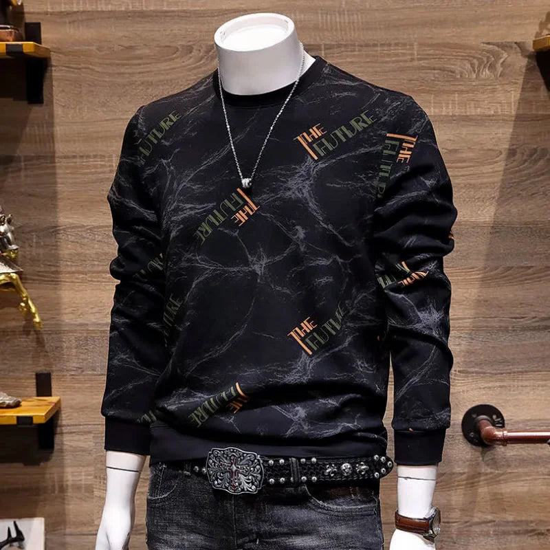 Sweat-shirt Homme Col Rond – Style Coréen Tendance , Slim, Imprimé, Look Jeune, Veste Automne