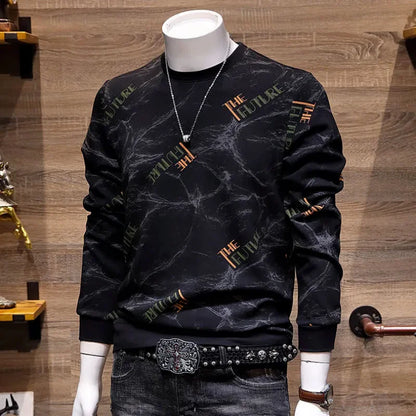 Sweat-shirt Homme Col Rond – Style Coréen Tendance , Slim, Imprimé, Look Jeune, Veste Automne