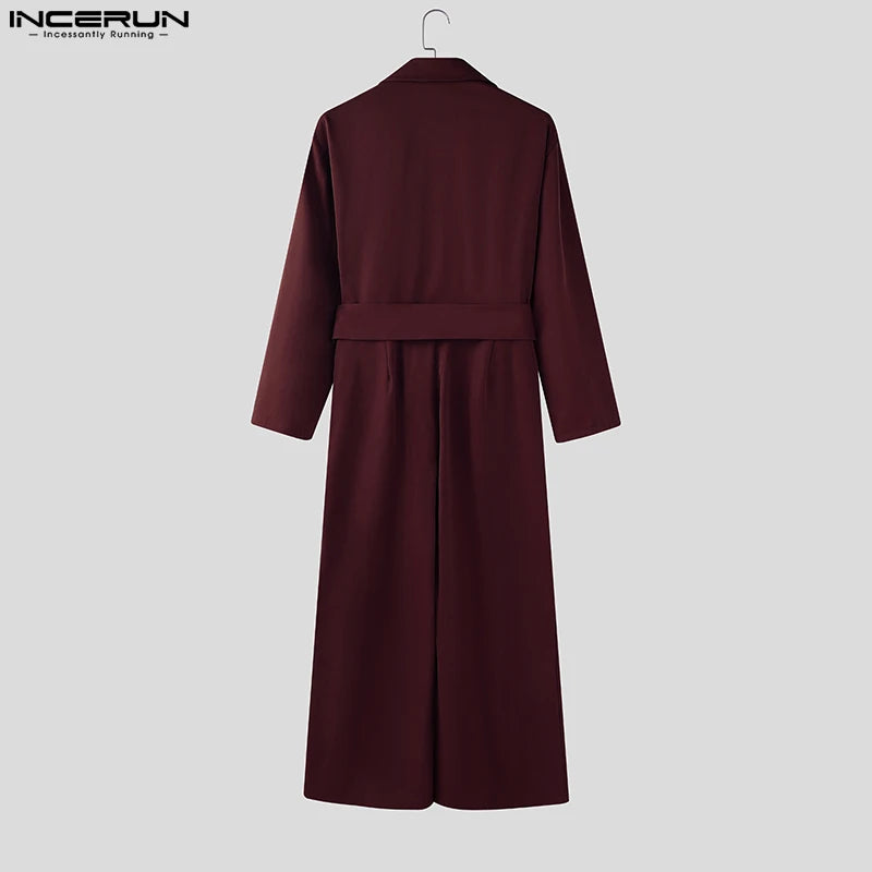 Salopette homme INCERUN  couleur unie à manches longues revers, jambe large – Combinaison ample streetwear décontracté S-5XL