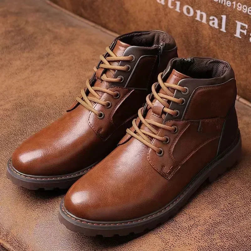 Bottines Cheville Homme Fait Main, Vintage Marron, Usage Travail & Extérieur .