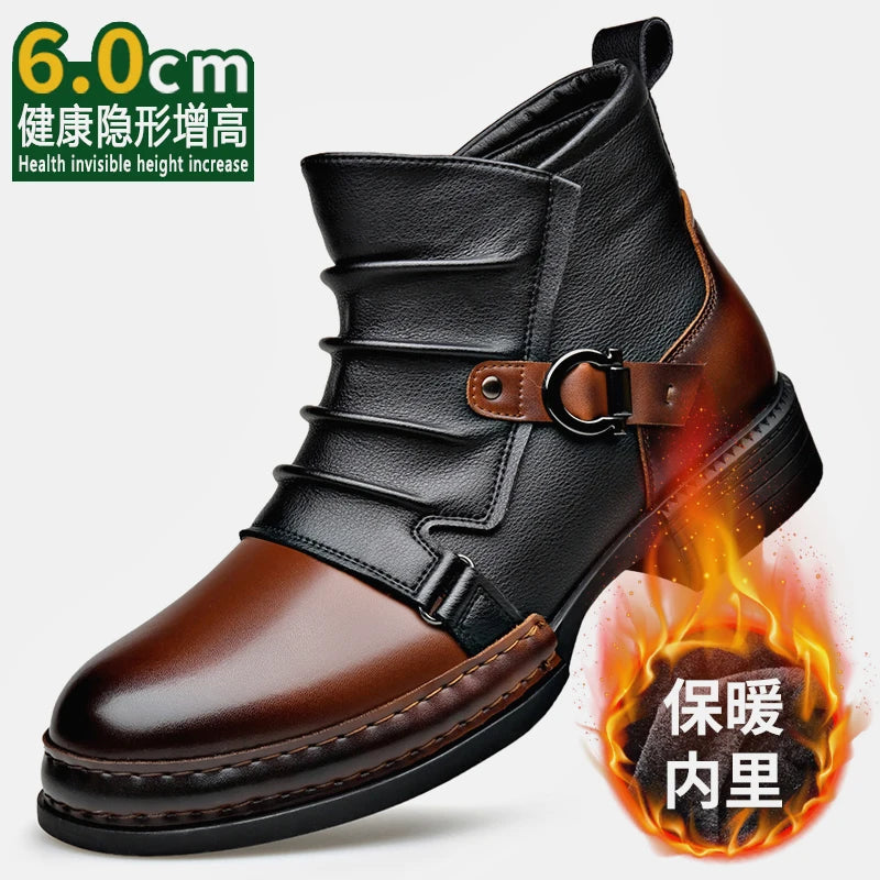 StephanBoots - Bottes basses rétro homme cuir peluche hiver