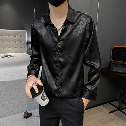 Chemise noire homme slim – Style anime, été 2024, mode tendance, haute qualité .