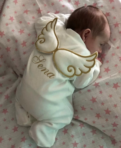 Barboteuse Bébé Jetable avec Nom, Ailes d'Ange, Sortie de Maternité .