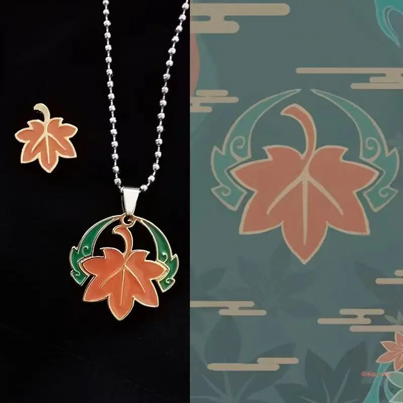 Collier Kazuha en acier titane avec pendentif feuille d’érable – 3 styles, cadeau pour fans .