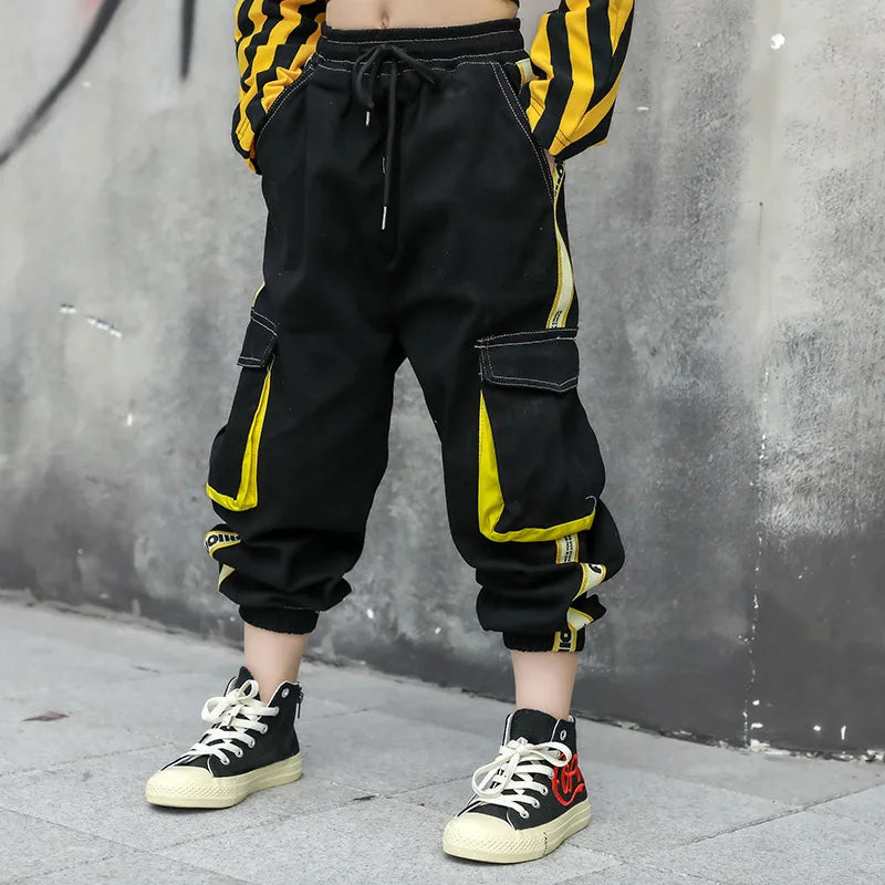 Costume danse jazz fille hip-hop manches longues rayé