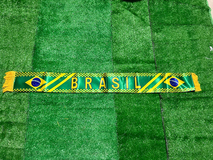 Écharpe Supporter Brésil – Satin 14x130cm, Double Imprimé KSY FLAG