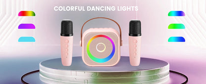 Mini machine karaoké Bluetooth enfants K12, portable avec 2 micros sans fil.