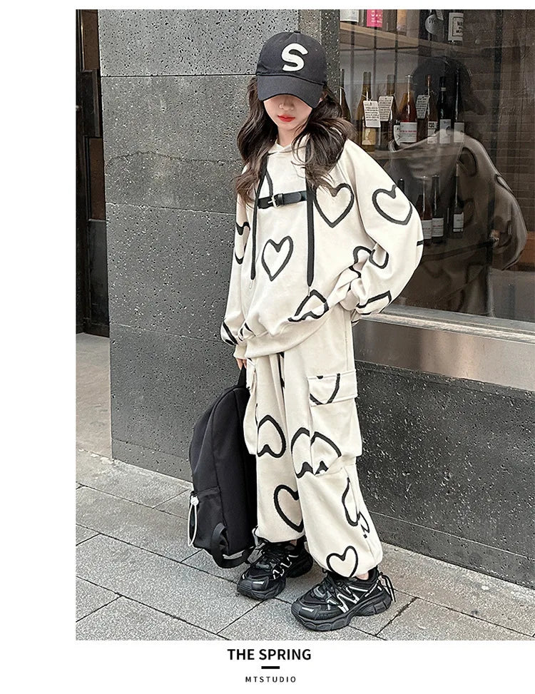 Ensemble survêtement fille 5-12 ans, sweat à capuche et pantalon, automne-hiver .