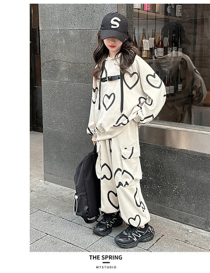 Ensemble survêtement fille 5-12 ans, sweat à capuche et pantalon, automne-hiver .