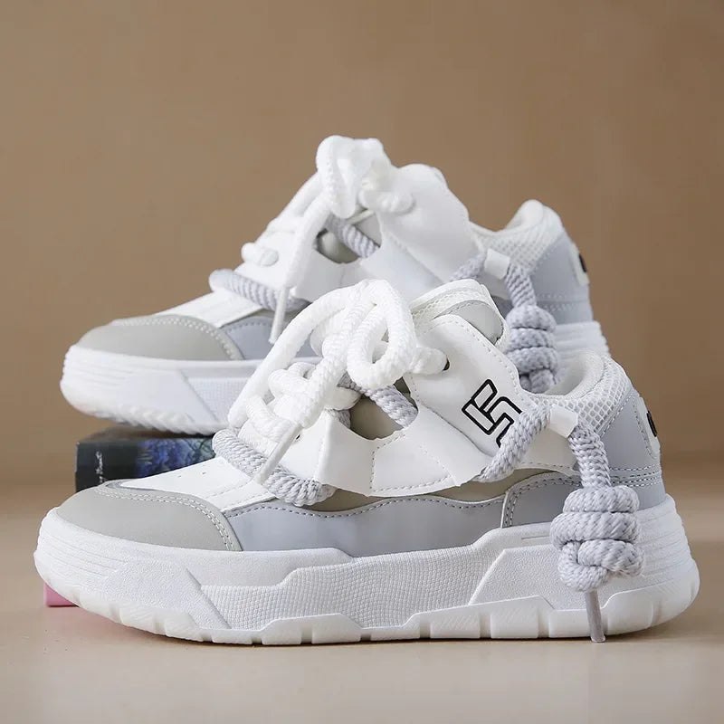 Chaussures chunky polyvalentes pour hommes et femmes, blanches