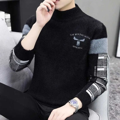 Pull KPOP Harajuku à Manches Longues – Style Vintage, Coupe Cintrée ou Ample, Col Mi-Haut, Tricot, Mode décontractée d'Hiver