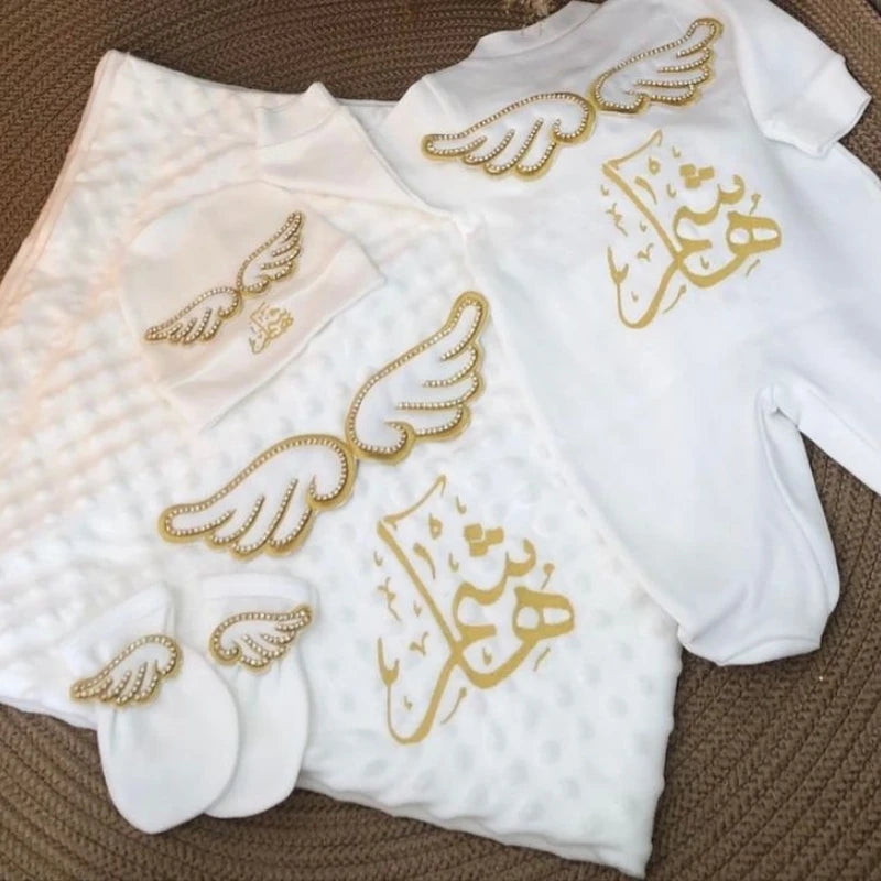 Barboteuse Bébé Jetable avec Nom, Ailes d'Ange, Sortie de Maternité .