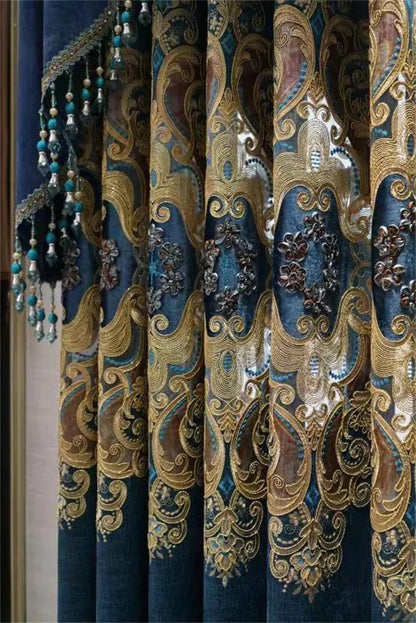 Rideau Brodé Luxe – Chenille, Style Européen, Avec Cantonnière .