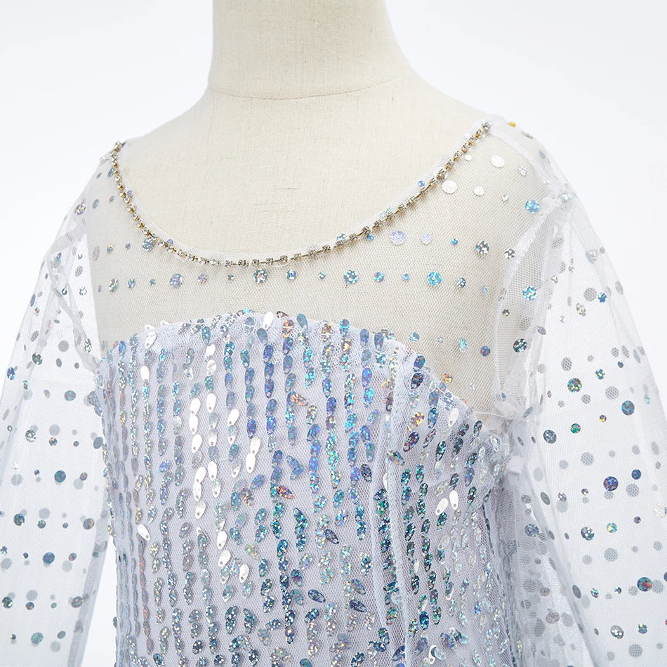 Robe princesse fille – Paillettes, Elsa cosplay, robe blanche, Noël, carnaval