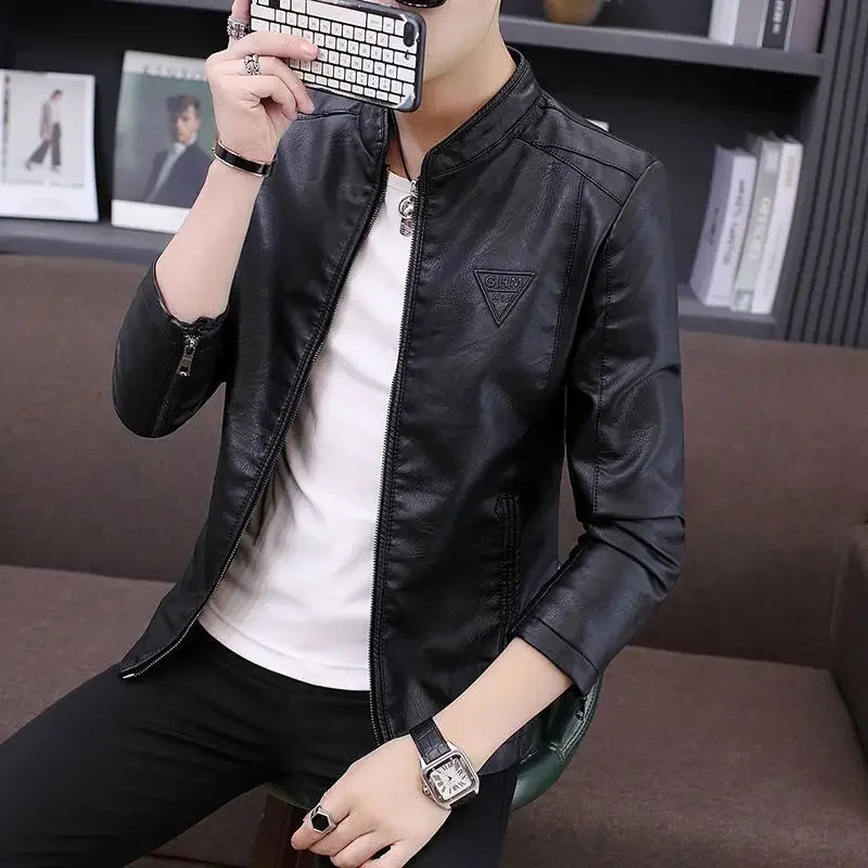 Blazer homme slim fit en cuir, style coréen, simple boutonnage, décontracté luxe .