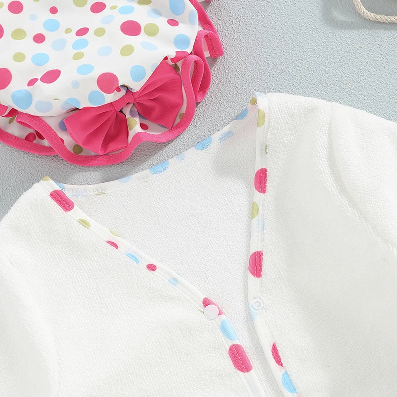 Set maillot de bain fille 4 pcs – avec bonnet & manteau (2‑6 ans)