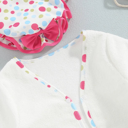 Set maillot de bain fille 4 pcs – avec bonnet & manteau (2‑6 ans)
