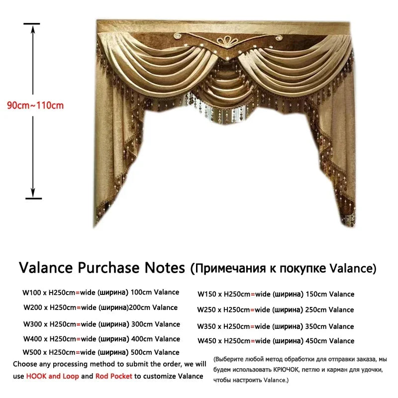 Rideau Brodé Luxe – Chenille, Style Européen, Avec Cantonnière .