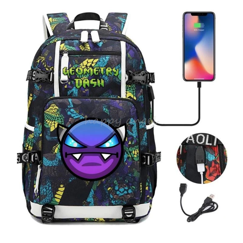 Sac à dos imprimé géométrique pour filles et garçons, sac à dos en toile pour ordinateur portable, sac à dos pour femme, sac à dos pour adolescent et étudiant, nouvelle mode .